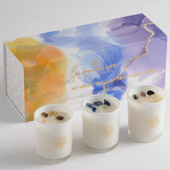 Intention Setting Crystal Candle Votive Gift Set